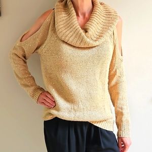 Michael Kors, sparkle, gold, open shoulder, sweater